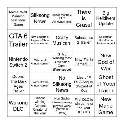 The Game Awards BingoN Bingo Card