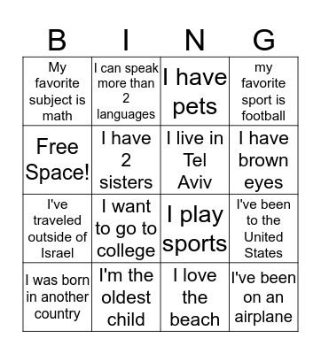 Getting to know you Bingo Card