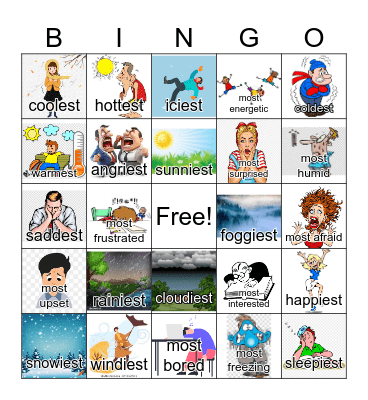 Feelings and Weather Adjectives--superlative Bingo Card