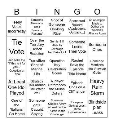 Survivor 47 Episode 13 Bingo Card