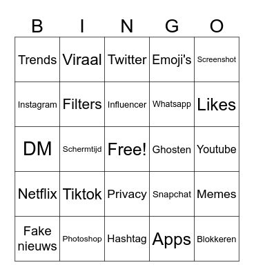 Sociale media bingo Card