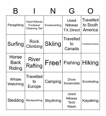 Nikwax BINGO! Bingo Card