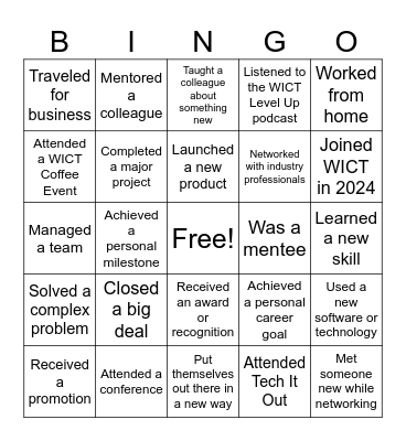 WICT End-Of-Year Celebration BINGO Card