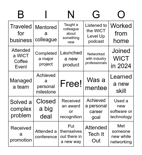 WICT End-Of-Year Celebration BINGO Card