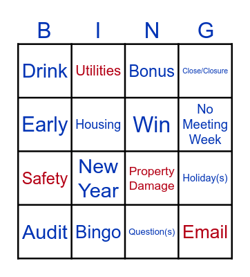 SPR OPS Meeting Holiday BINGO Card