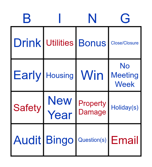 SPR OPS Meeting Holiday BINGO Card