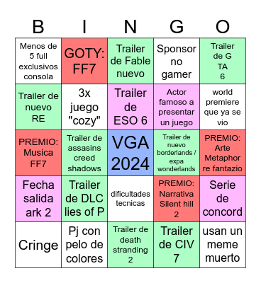 VGA 2024 - YRG EDITION Bingo Card