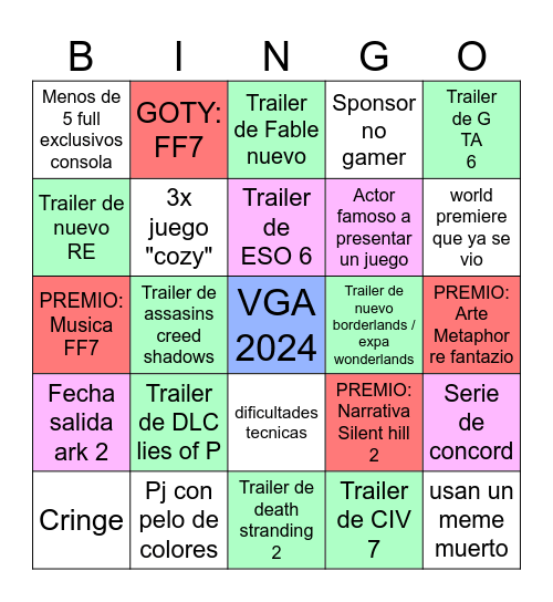 VGA 2024 - YRG EDITION Bingo Card