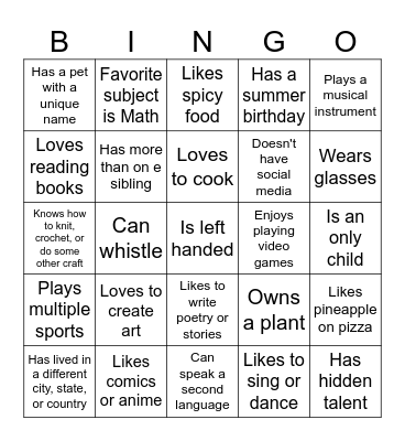 Find Someone Who... Bingo Card