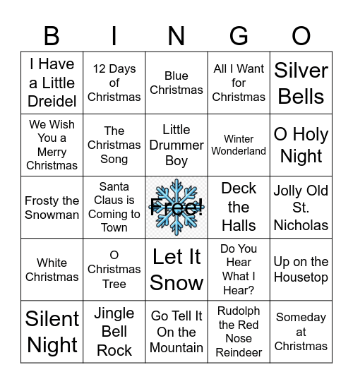 HR Holiday Musical Bingo Card