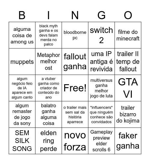 TGA 2024 Bingo Card