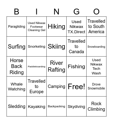 Nikwax BINGO! Bingo Card