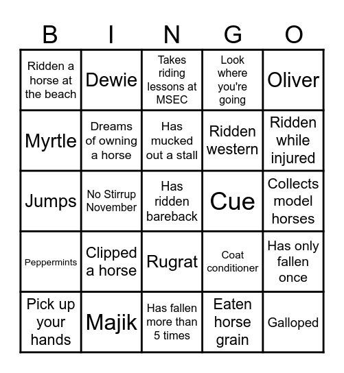 MSEC Barn Bingo Card