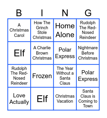 Holiday Movies: Round 2 Bingo Card