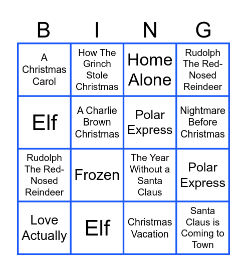 Holiday Movies: Round 2 Bingo Card