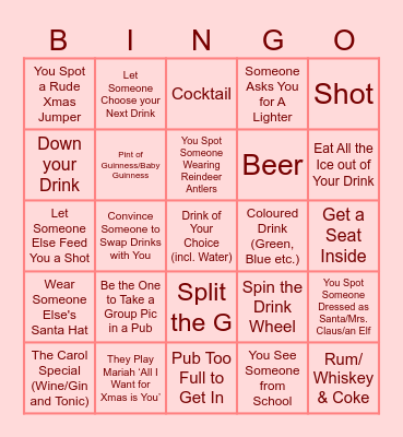 12 Pubs Bingo Card