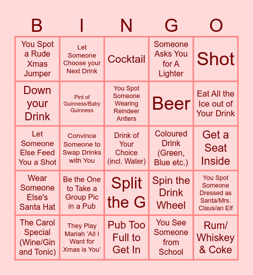 12 Pubs Bingo Card