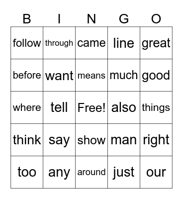 Sight Word Bingo 100-125 Bingo Card