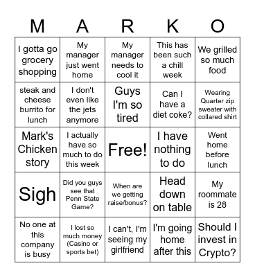 Marko Bingo Card