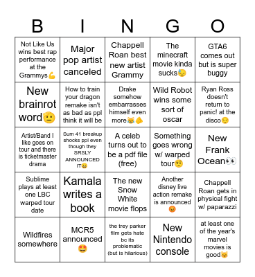 2025 bingo card😼 Bingo Card