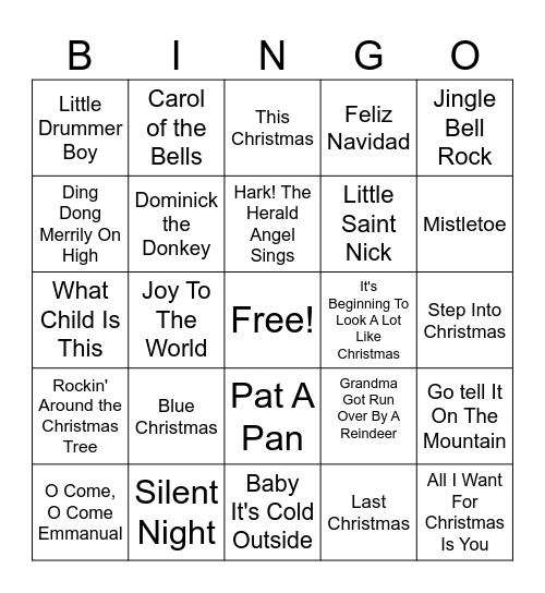 Musical Bingo: Christmas Bingo Card
