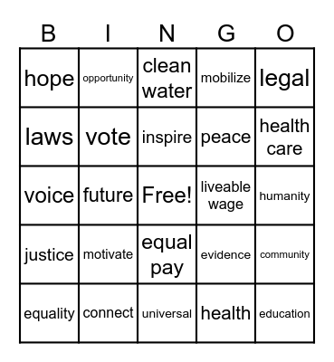 Human Rights Bingo Card