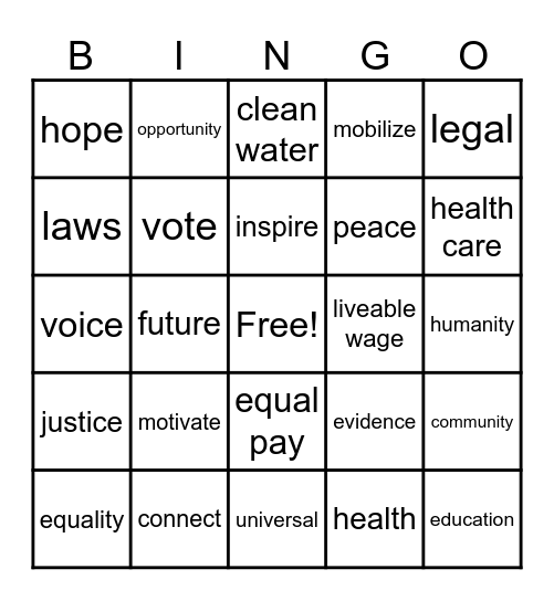 Human Rights Bingo Card