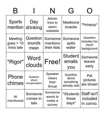 Academic Meetings Bingo Card