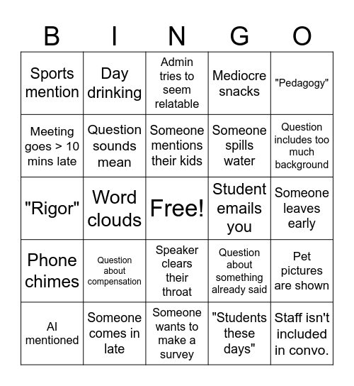 Academic Meetings Bingo Card