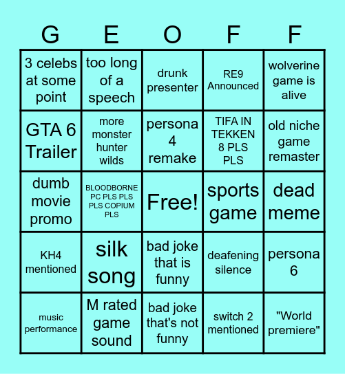 Video Game Awards Bingo 2024 Bingo Card