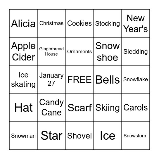 Holiday Bingo Card