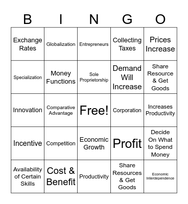 Economics Exam Bingo Card