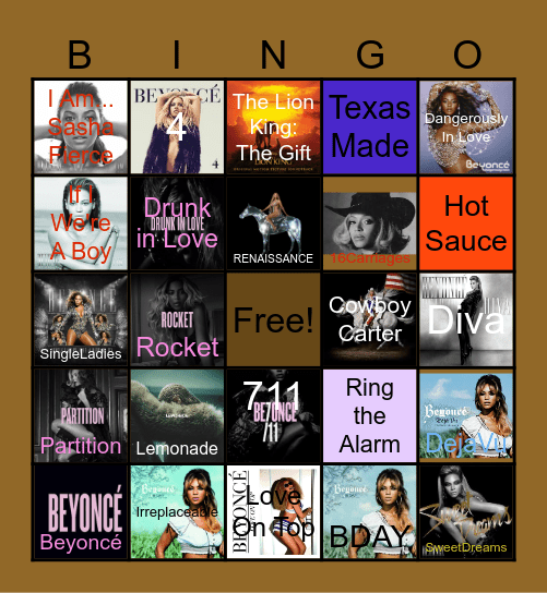 Yoncé Bingo Card