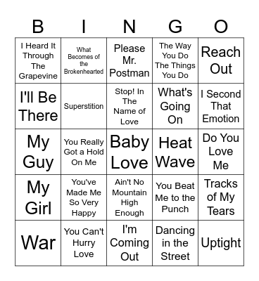 Motown Bingo Card