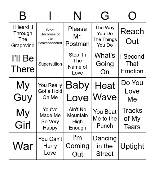 Motown Bingo Card