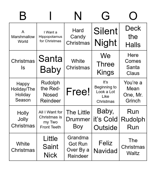 Christmas Song Bingo Card