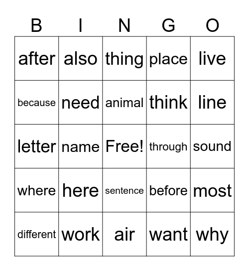 Instant Word List #2 Bingo Card