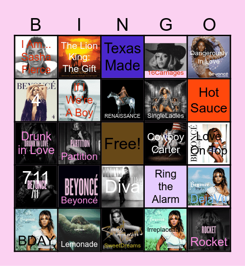 Yoncé Bingo Card