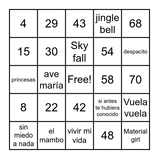 B I N G O   M U S I C A L Bingo Card