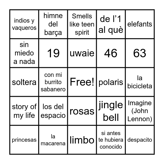 B I N G O   M U S I C A L Bingo Card