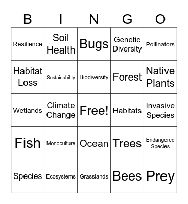Biodiversity Bingo Card