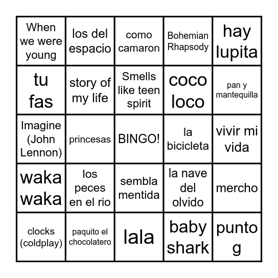 B I N G O   M U S I C A L Bingo Card