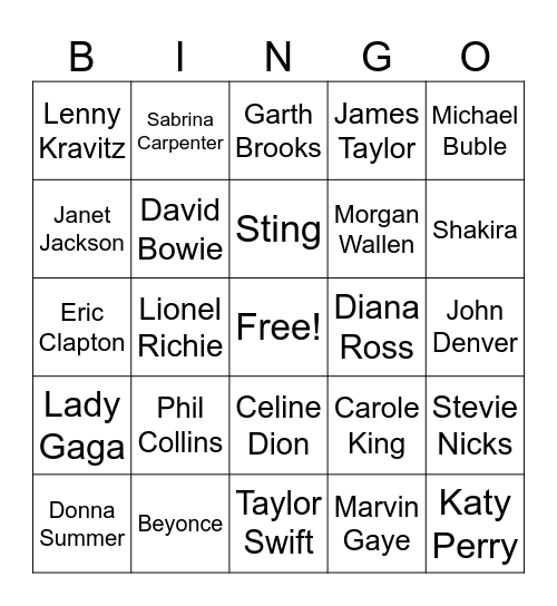 Cobblestone - 12/11/24 - Solo Pop Stars Bingo Card