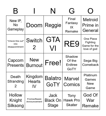 Game Awards 2024 Bingo Card
