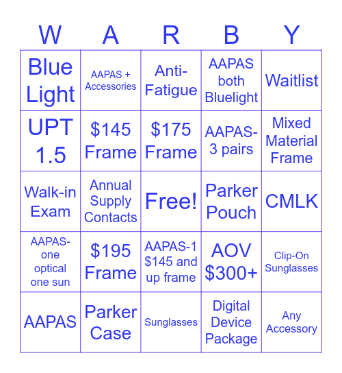 Slay Terrace Warby Bingo Card