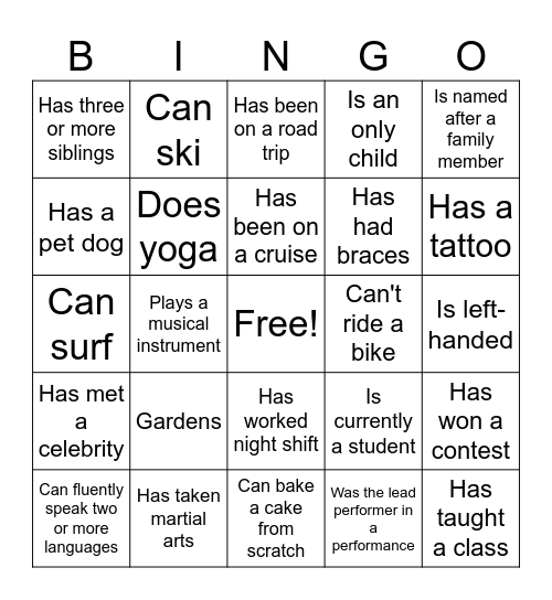 Find A Person Who... Bingo Card