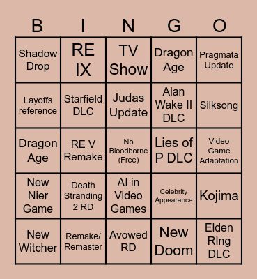 Summer Game Fest 2024 Bingo Card