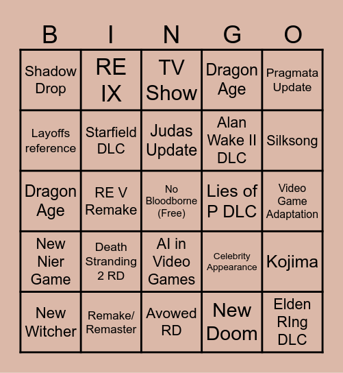 Summer Game Fest 2024 Bingo Card