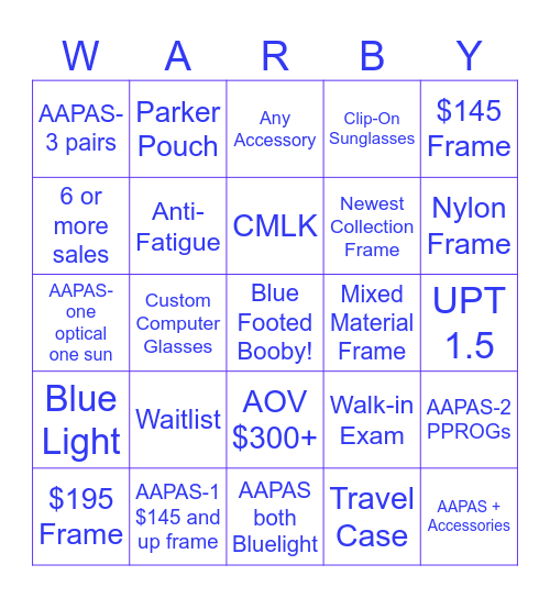 Slay Terrace Warby Bingo Card