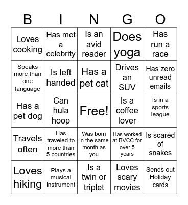 Human Bingo Card